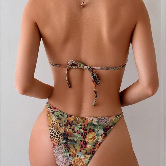 Women's 2 Piece Leopard Floral Bikini Sets Ring - Picture 2 of 5